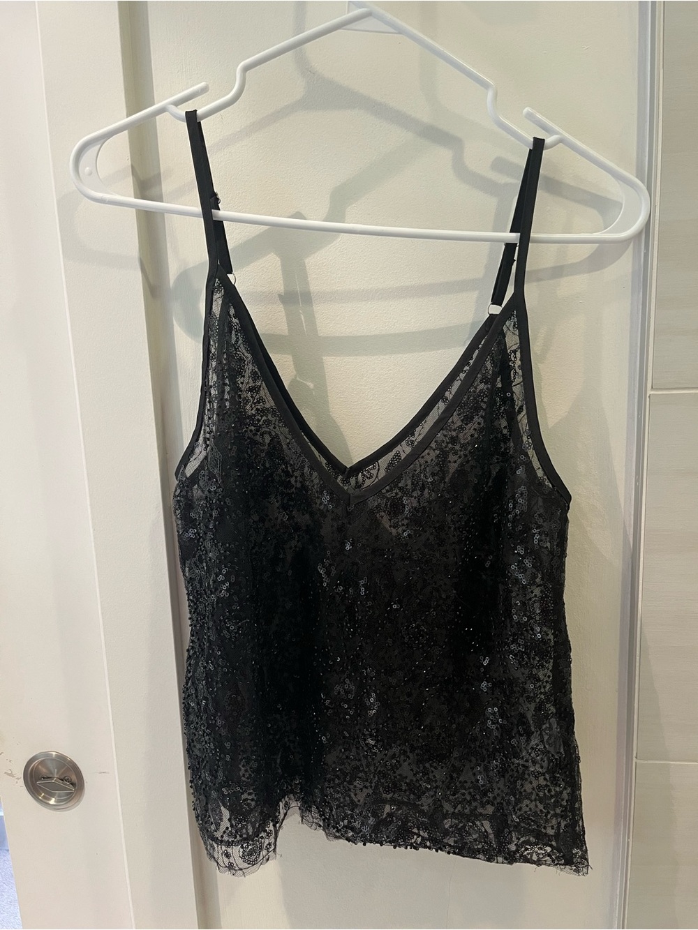 Black Sequin Lace Camisole Tank Top